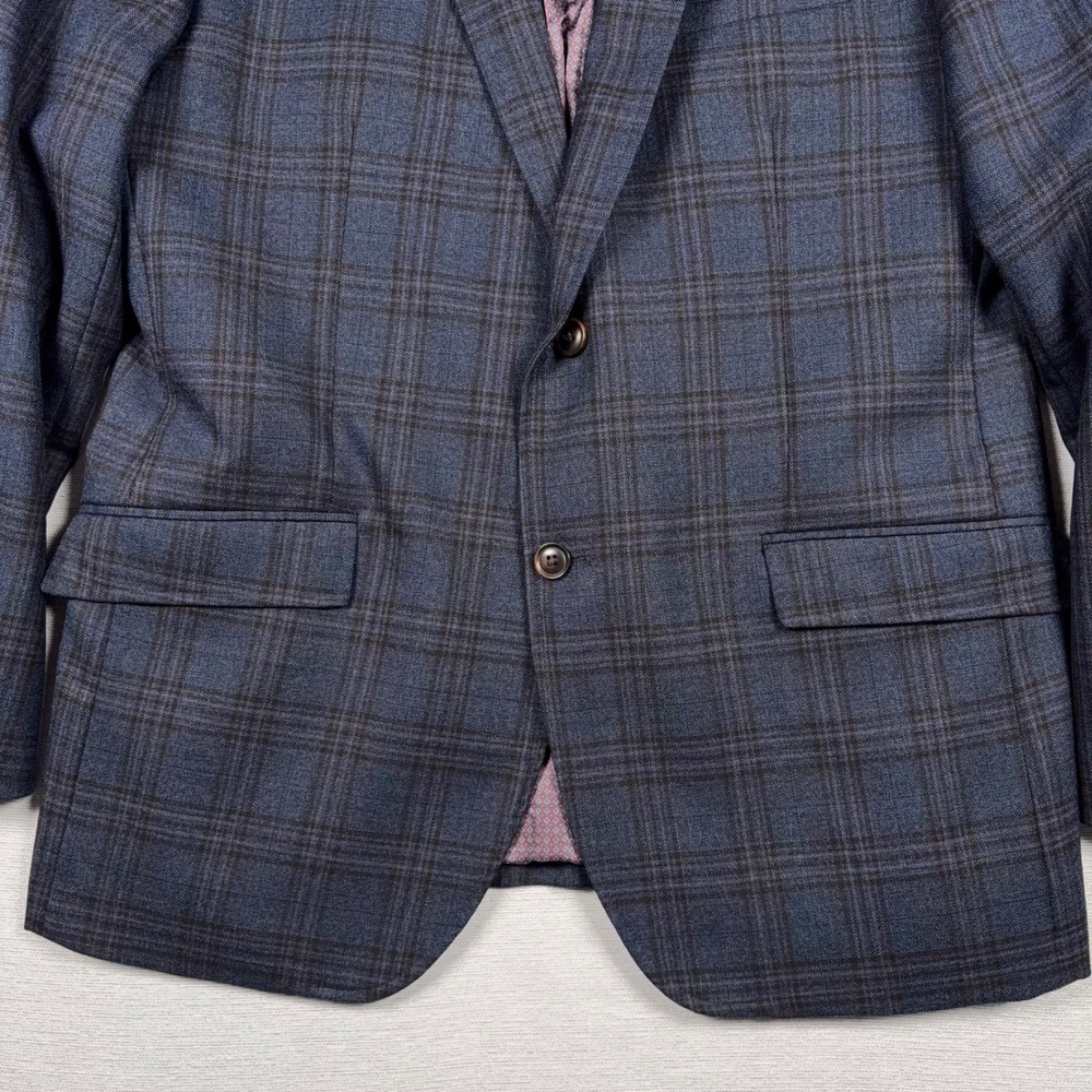 Johnston & Murphy Blazer Mens M Blue Plaid Wool 2-Button Sport Coat - Picture 3 of 16